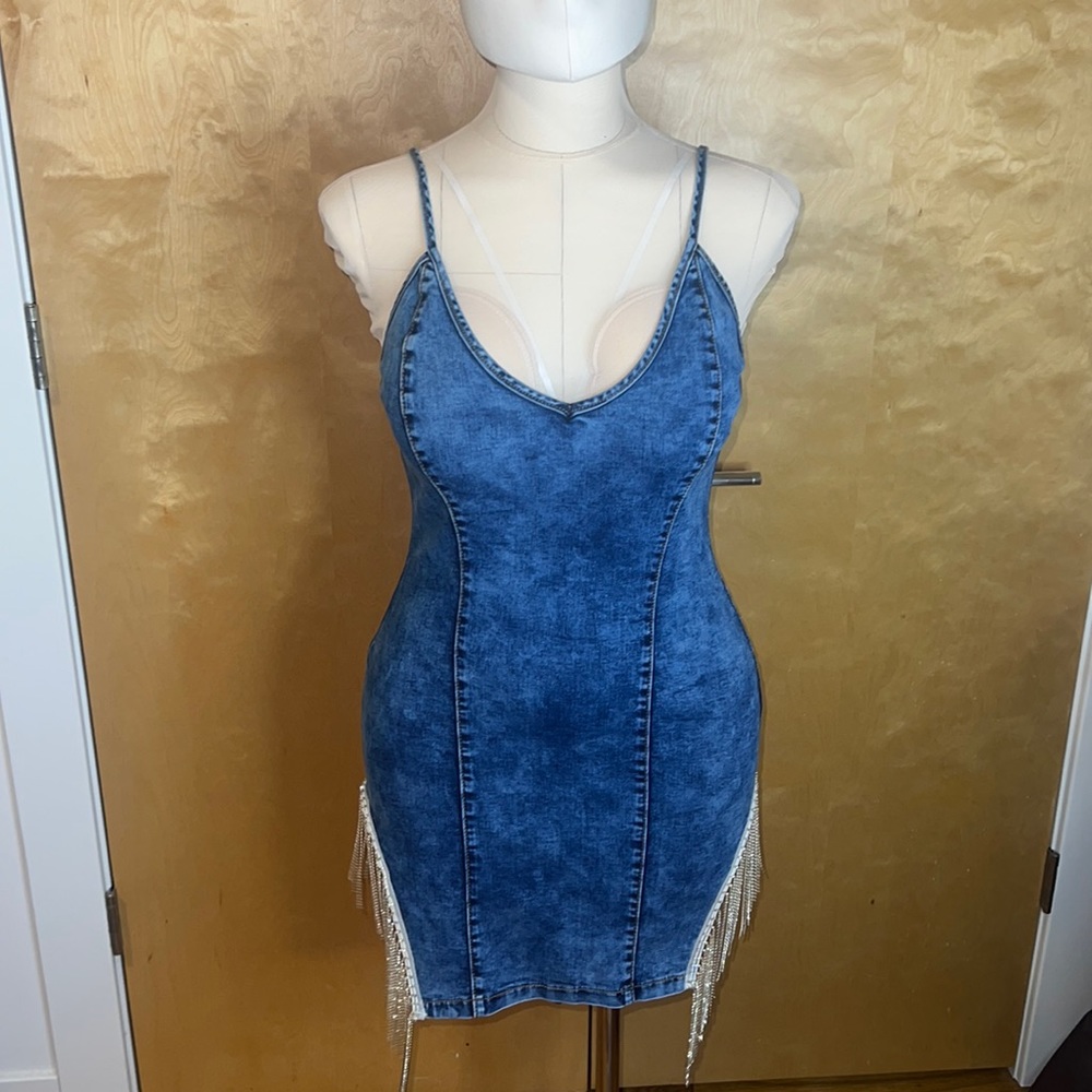 *Brand New* Fashion Nova Downtown Denim Mini Dress - Medium Wash in Size Large